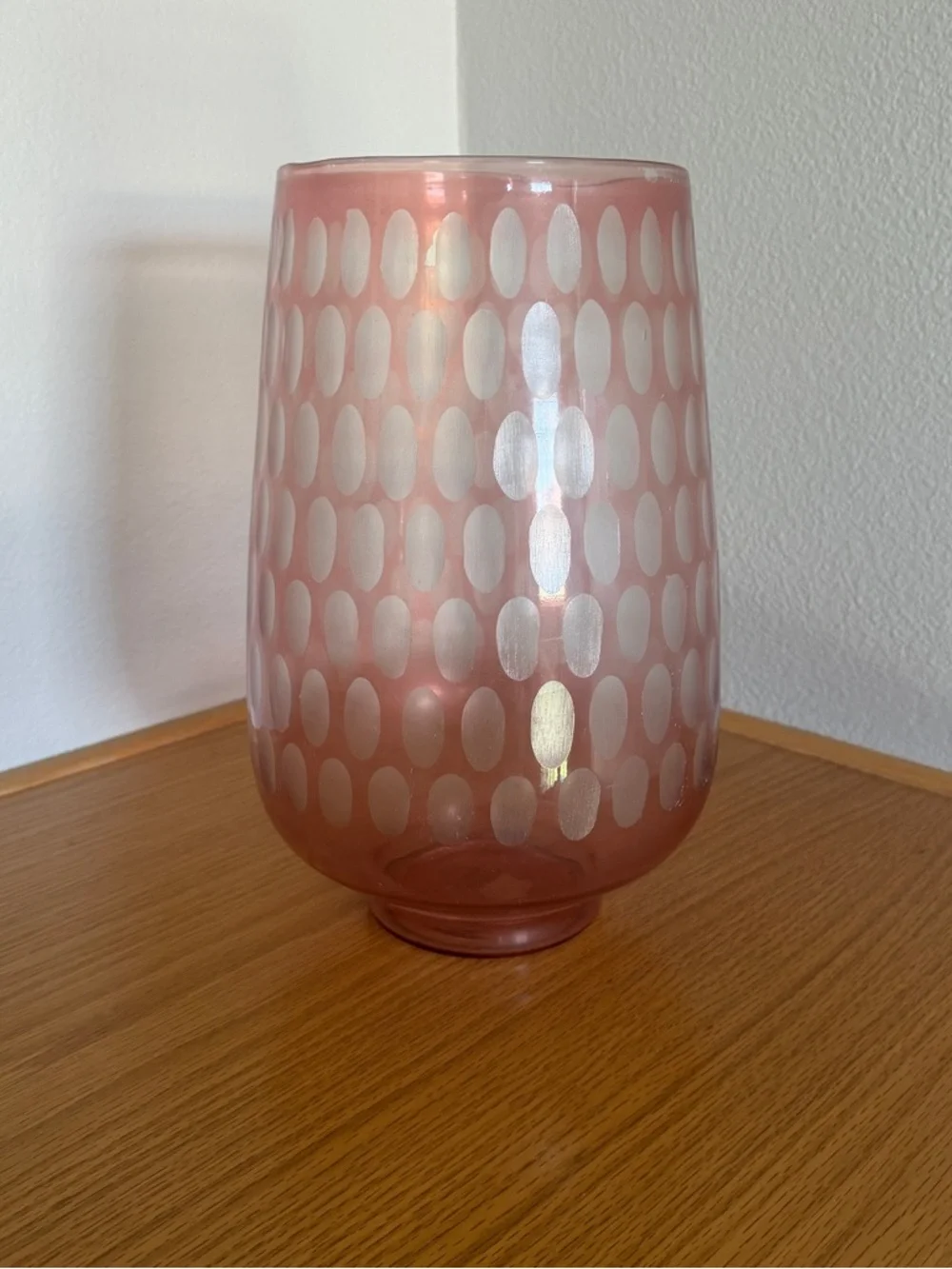 Anthropologie Etched Glass Thumbprint Pink Vase Decor MCM Boho Rose Floral SAFFY